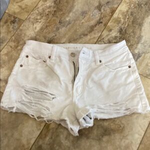 American Eagle Outfitters White Jean Shorts Distressed Cut-Off